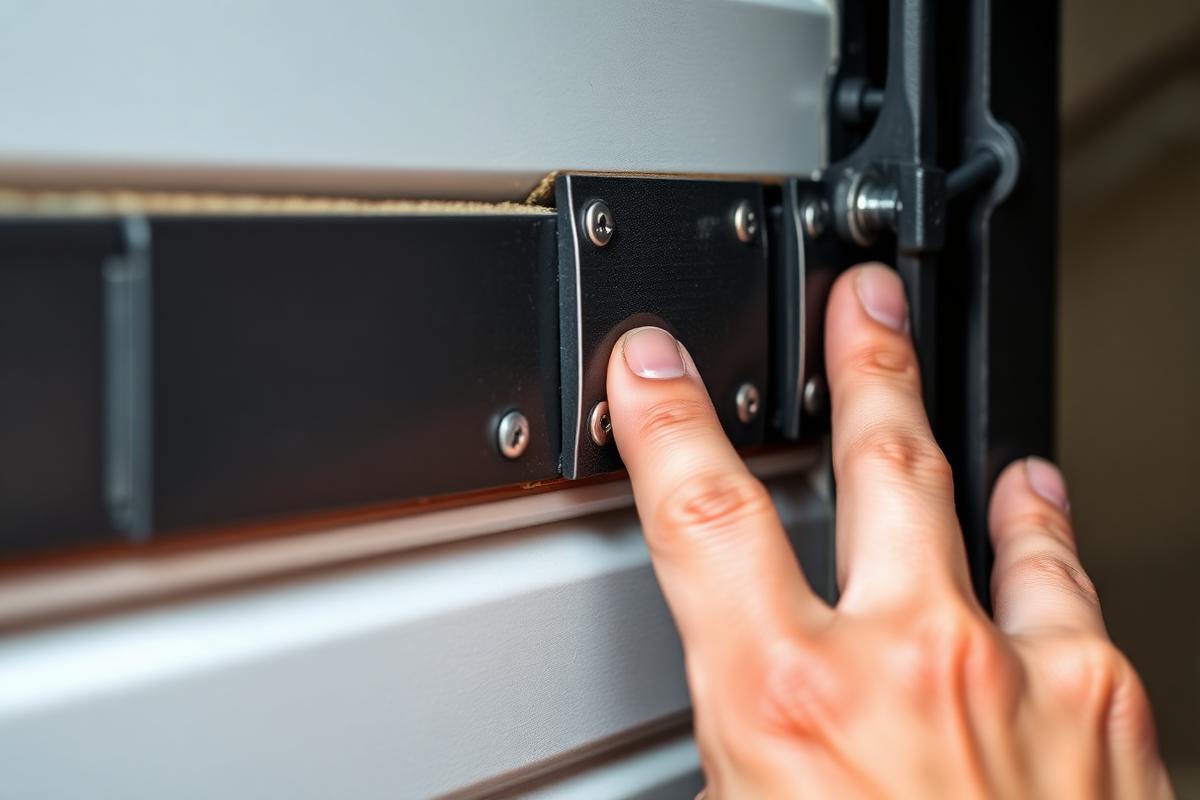 Close-up of pinch-resistant garage door panel joints showing safety design features